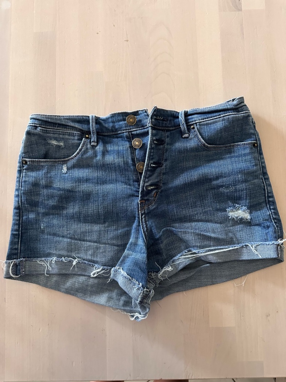 Abercrombie & Fitch Distressed Blue Denim Shorts